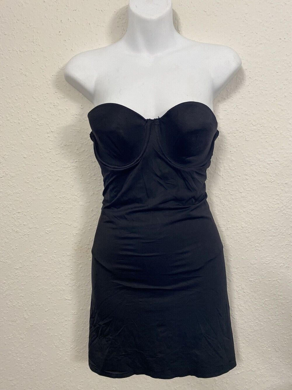 Ambrielle Women Sz 30B Wonderful Edge Strapless Slip Shaper Dress Black Padded